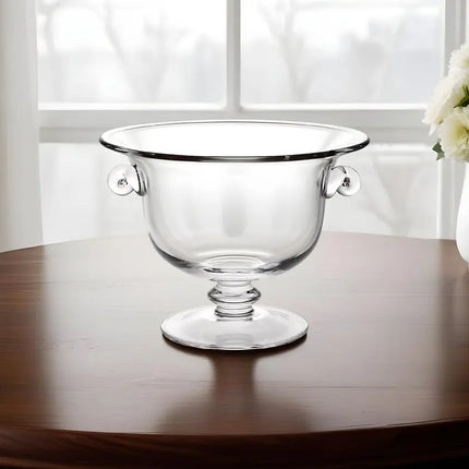 11" Clear Mouth  Blown Crystal Round Pedestal Centerpiece Bowl HomeRoots