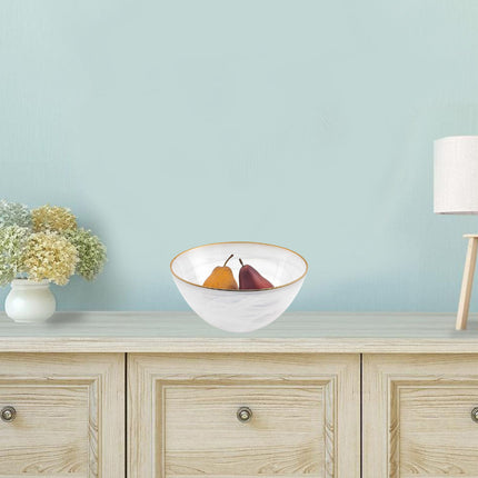 10" White and Gold Alabaster Glass Round Serving Bowl HomeRoots