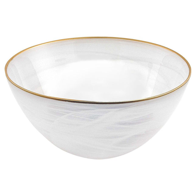 10" White and Gold Alabaster Glass Round Serving Bowl HomeRoots