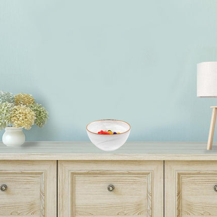 10" White and Gold Alabaster Glass Round Serving Bowl HomeRoots