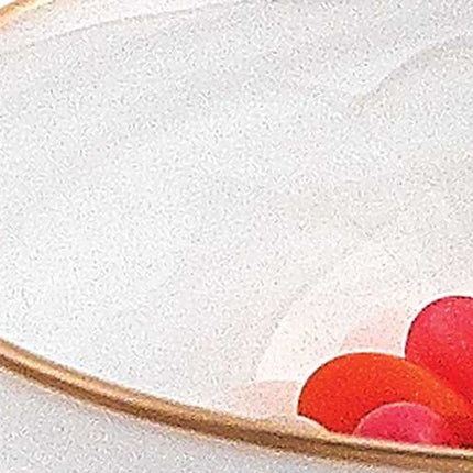 10" White and Gold Alabaster Glass Round Serving Bowl HomeRoots