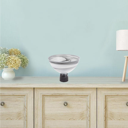 10" Black and Gray Swirl Mouth Blown Glass Footed Centerpiece Bowl HomeRoots