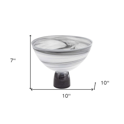 10" Black and Gray Swirl Mouth Blown Glass Footed Centerpiece Bowl HomeRoots