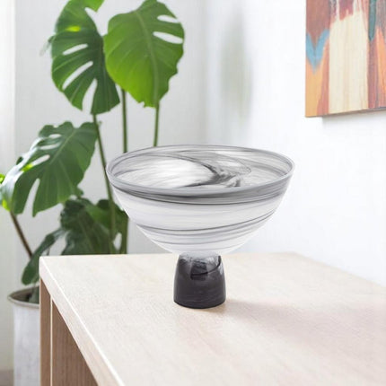 10" Black and Gray Swirl Mouth Blown Glass Footed Centerpiece Bowl HomeRoots