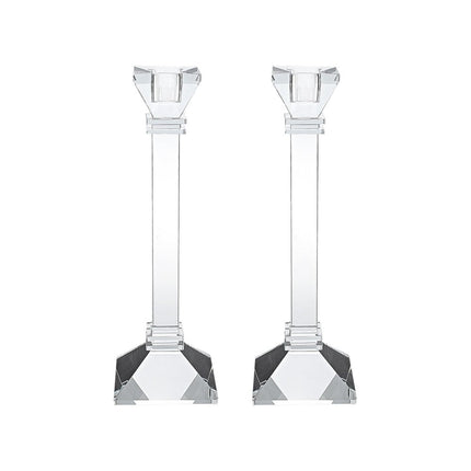 Set of Two Clear Crystal Tabletop Taper Candlesticks HomeRoots