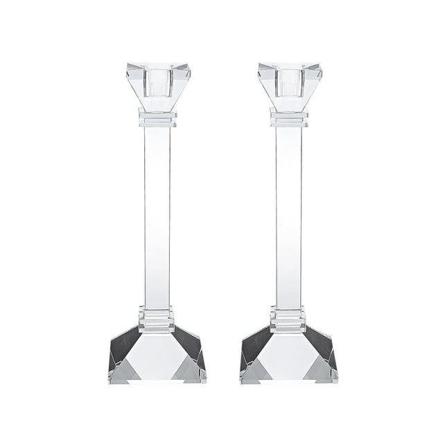 Set of Two Clear Crystal Tabletop Taper Candlesticks HomeRoots