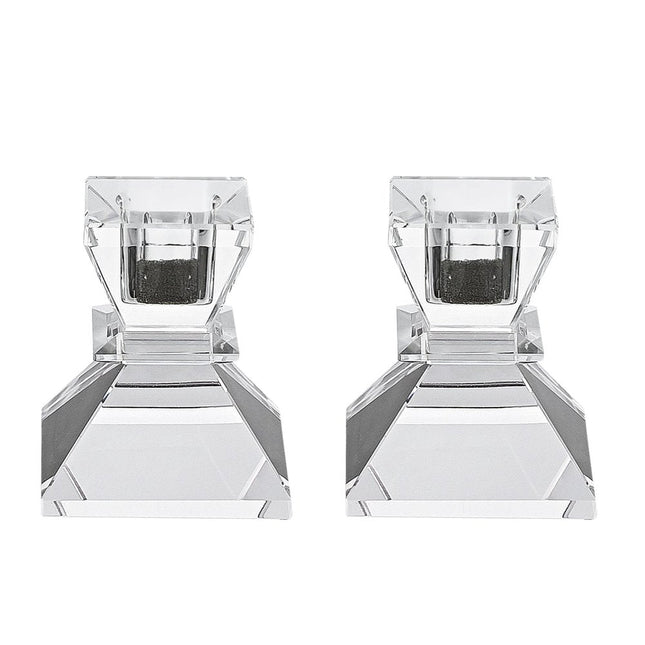 Set of Two Clear Crystal Tabletop Taper Candlesticks HomeRoots