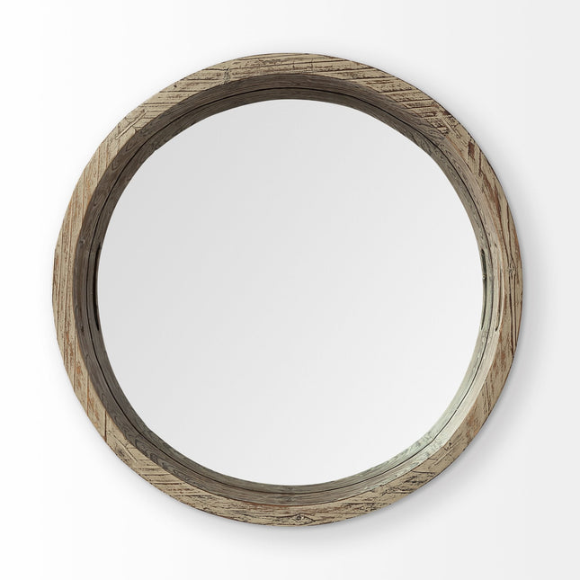 20" Light Brown Round Wood Indoor Outdoor Serving Tray With Handles HomeRoots