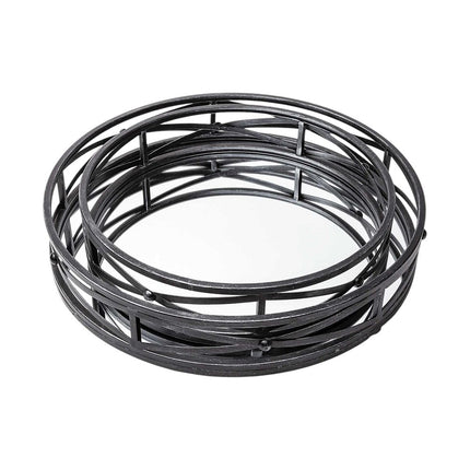 Set of Two Black Round Metal And Mirrored Glass Vanity Trays HomeRoots