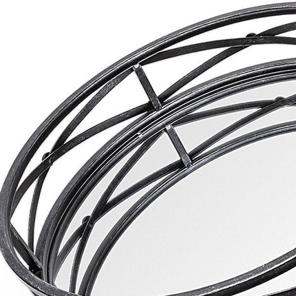 Set of Two Black Round Metal And Mirrored Glass Vanity Trays HomeRoots