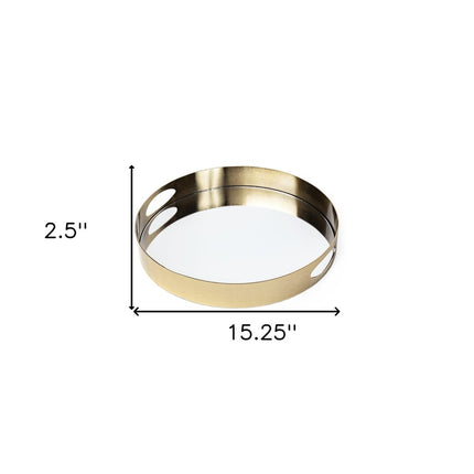 15" Gold And Mirrored Glass Round Metal Tray With Handles HomeRoots