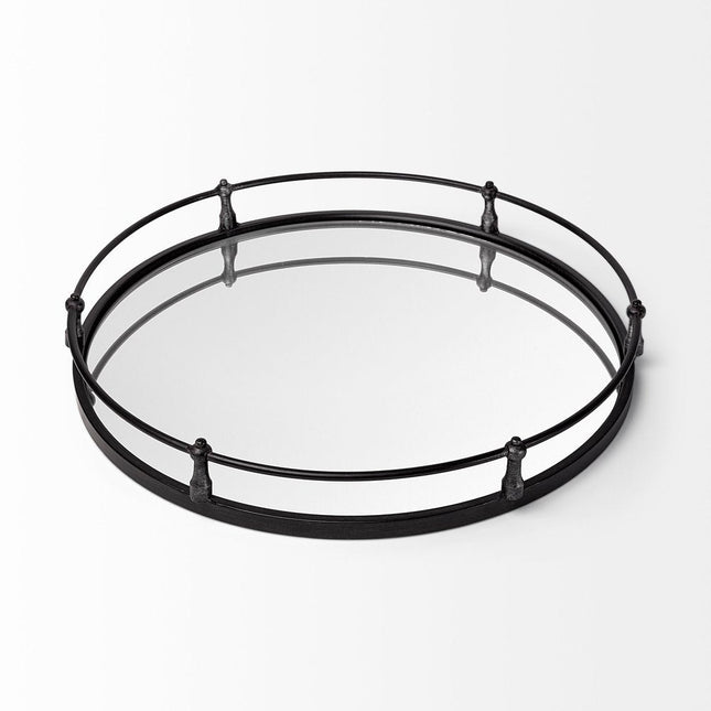 24" Silver Round Metal Indoor Outdoor Tray With Handles HomeRoots