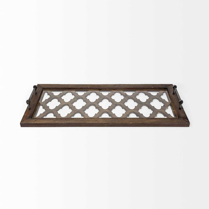 35" Silver Wood Indoor Outdoor Tray With Handles HomeRoots