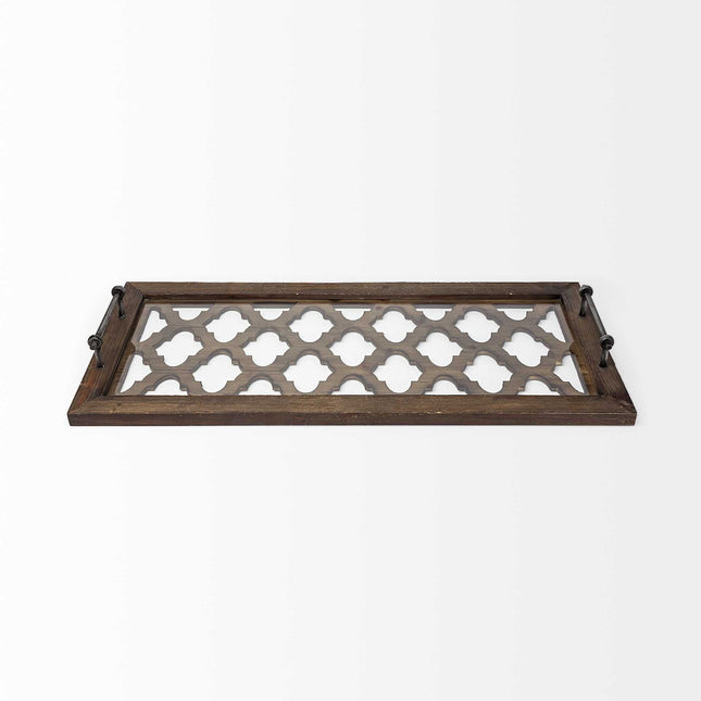35" Silver Wood Indoor Outdoor Tray With Handles HomeRoots