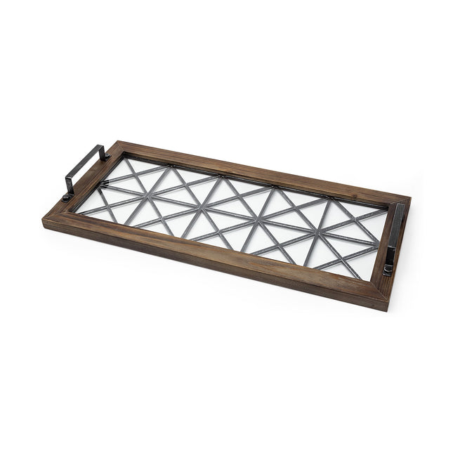 28" Brown Wood Indoor Outdoor Tray With Handles HomeRoots