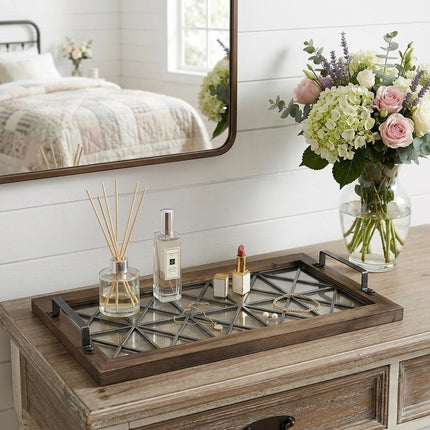 28" Brown Wood Indoor Outdoor Tray With Handles HomeRoots