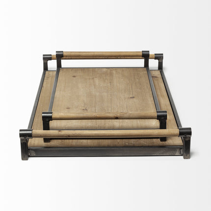 Set of Two Brown Wood Indoor Outdoor Serving Tray With Handles HomeRoots