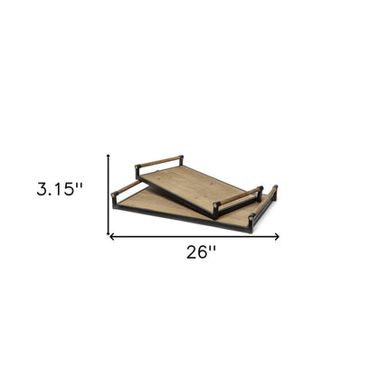 Set of Two Brown Wood Indoor Outdoor Serving Tray With Handles HomeRoots
