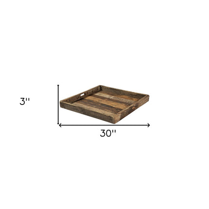 30" Brown Square Reclaimed Wood Serving Tray With Handles