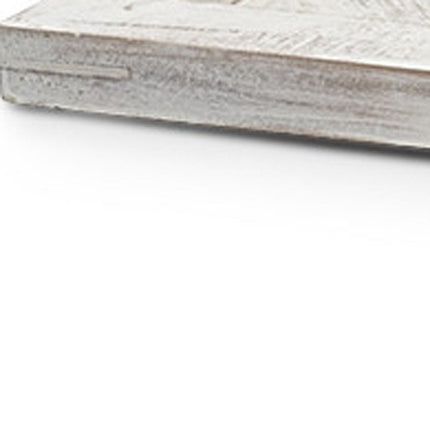 35" White and Natural Wood Indoor Outdoor Tray With Handles HomeRoots
