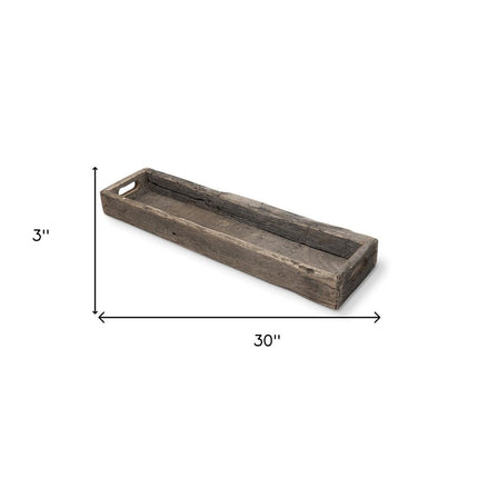 30" Brown Wood Indoor Outdoor Tray With Handles HomeRoots