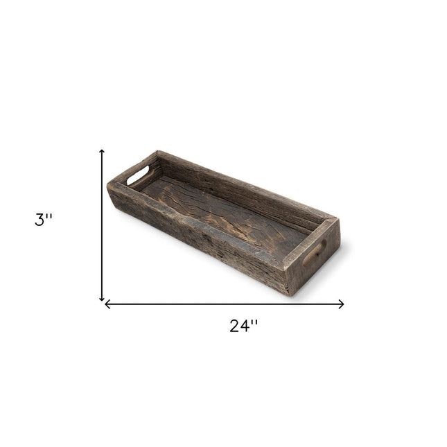 24" Brown Wood Indoor Outdoor Tray With Handles HomeRoots