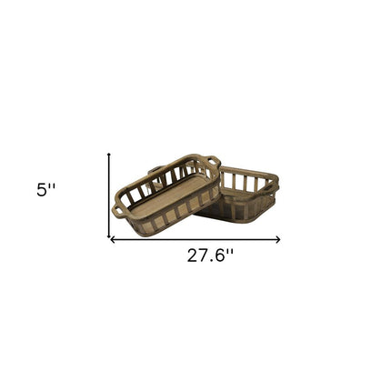Set of Two Brown Wood Indoor Outdoor Tray With Handles HomeRoots