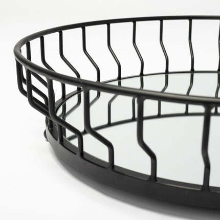 20" Black Round Metal Indoor Outdoor Serving Tray With Handles HomeRoots