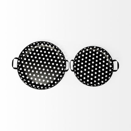 Set of Two Black Round Metal Indoor Outdoor Tray With Handles HomeRoots