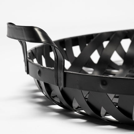 Set of Two Black Round Metal Indoor Outdoor Tray With Handles HomeRoots