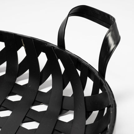 Set of Two Black Round Metal Indoor Outdoor Tray With Handles HomeRoots