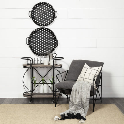 Set of Two Black Round Metal Indoor Outdoor Tray With Handles HomeRoots