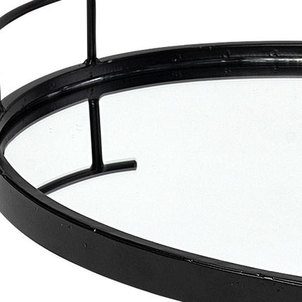 20" Black Metal And Mirrored Glass Oval Vanity Tray With Handles HomeRoots