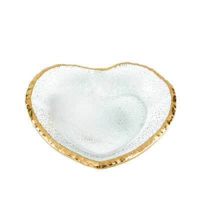 8" Mouth Blown Seeded Glass Heart Plate with Gold Rim HomeRoots