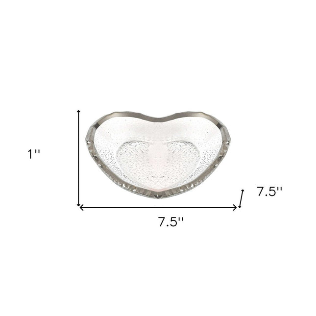 8" Mouth Blown Seeded Glass Heart Plate with Silver Rim HomeRoots