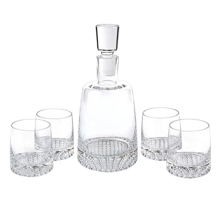 Set of Five Clear Crystal Straight Shape Stemless Decanter And Whiskey Glass