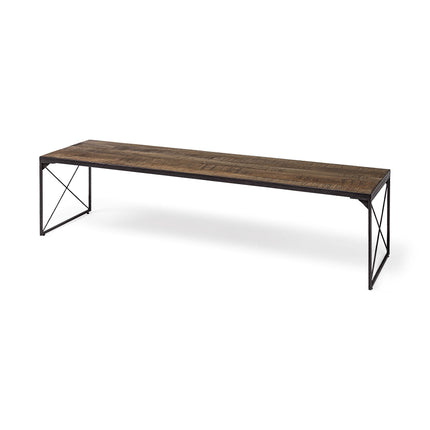 66" Brown And Black Metal and Solid Wood Bench HomeRoots