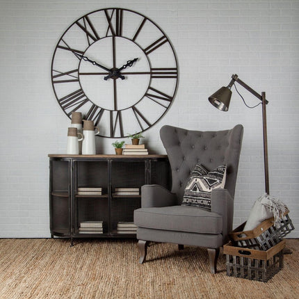 50" Circle Black Metal Skeleton Wall Clock HomeRoots