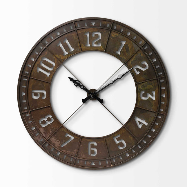 57" Round Industrial Brown Wall Clock HomeRoots