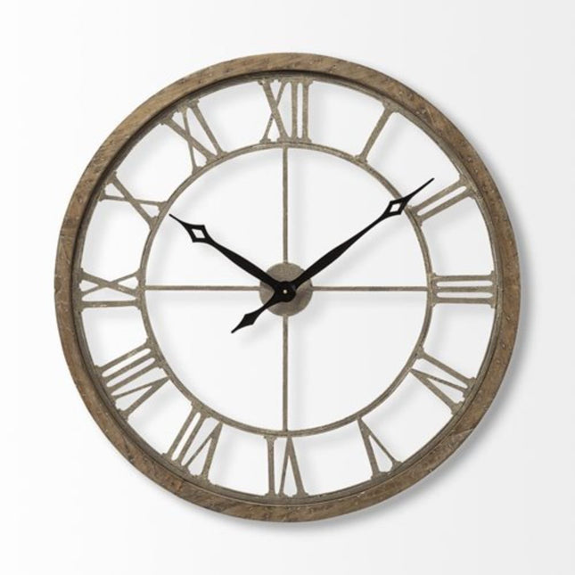 32" Circle Brown Metal Skeleton Wall Clock HomeRoots