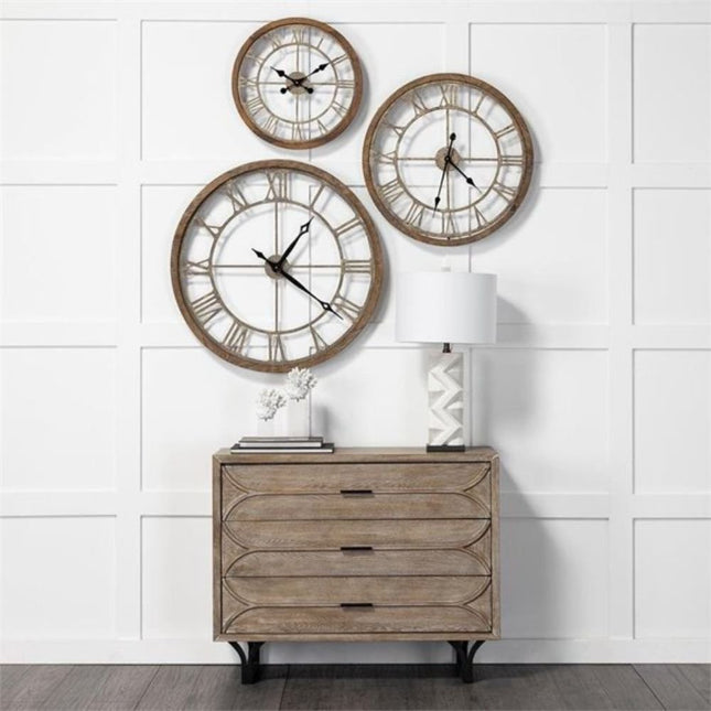 32" Circle Brown Metal Skeleton Wall Clock HomeRoots