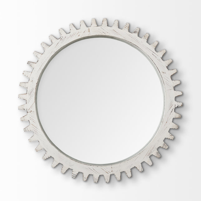 35" White Abstract Wood Framed Accent Mirror