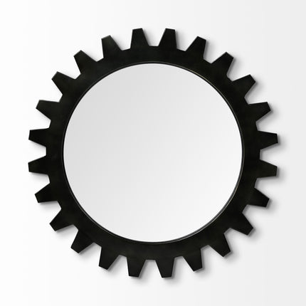 26" Black Cog Round Metal Frame Wall Mirror HomeRoots
