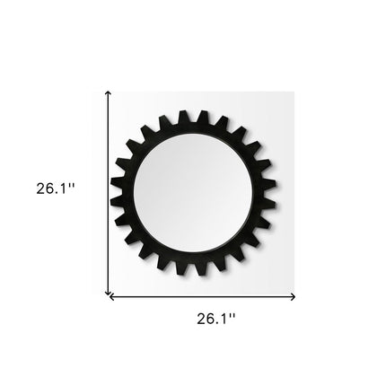 26" Black Cog Round Metal Frame Wall Mirror HomeRoots