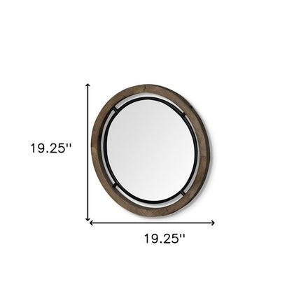 19" Black And Brown Metal And Solid Wood Round Geometric Framed Accent Mirror HomeRoots