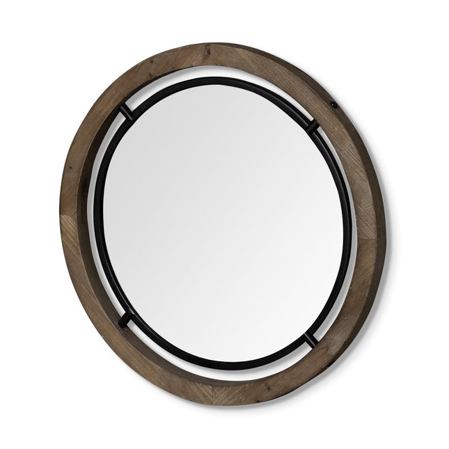 28" Brown Round Wood Framed Accent Mirror HomeRoots