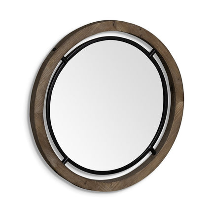 28" Brown Round Wood Framed Accent Mirror HomeRoots