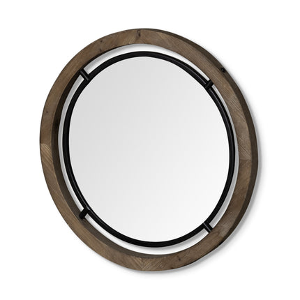28" Brown Round Wood Framed Accent Mirror HomeRoots
