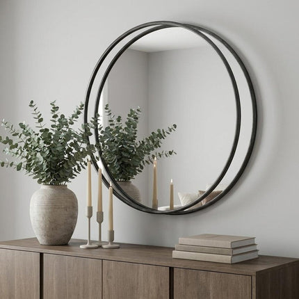 47" Round Black Metal Frame Wall Mirror HomeRoots