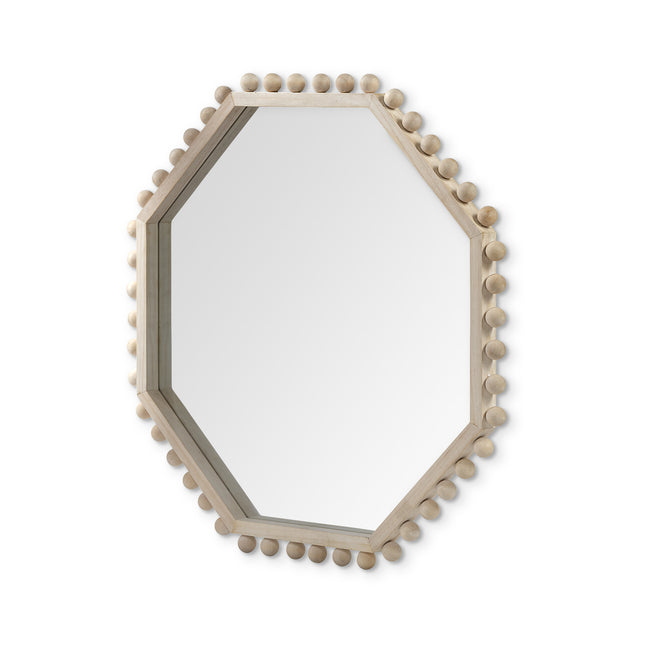 33" Natural Wood Octagon Beaded Framed Accent Mirror